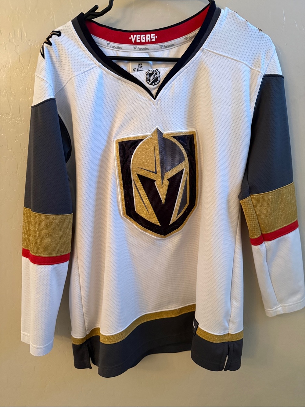 Fanatics Vegas White Hockey Jersey with Red Trim